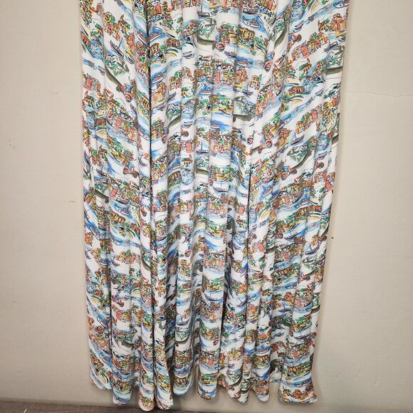 Vintage Karina Dress Italian Venice Scenic Print Vacation Boho Womens Large - Picture 12 of 16